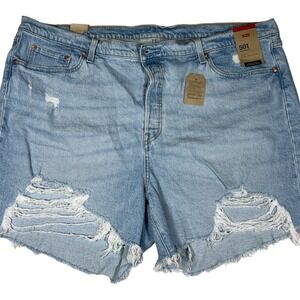 Levi's 501 Women's Plus 24W Distressed Light Wash Straight Leg‎ Jeans Denim